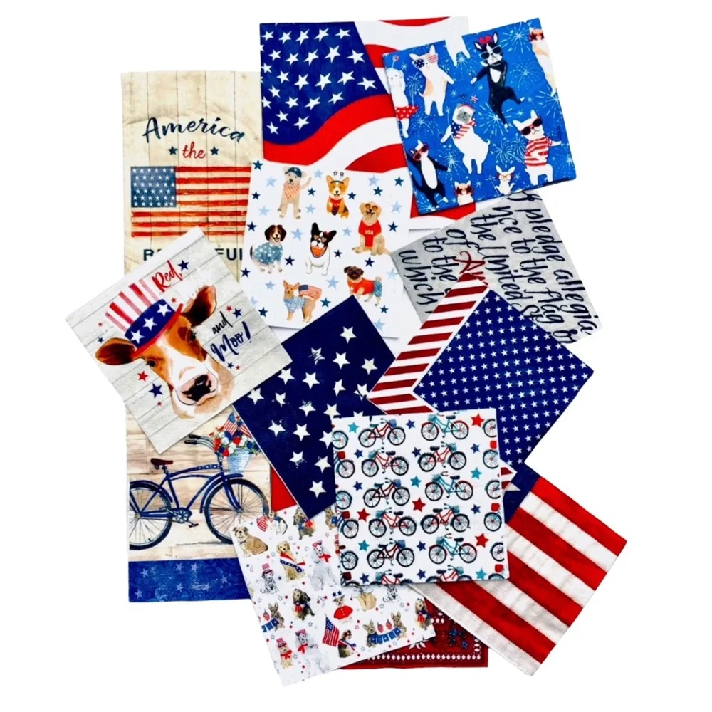 4th of July Decoupage Napkin Bundle Patriotic Stars & Stripes US Flag, 13 pcs
